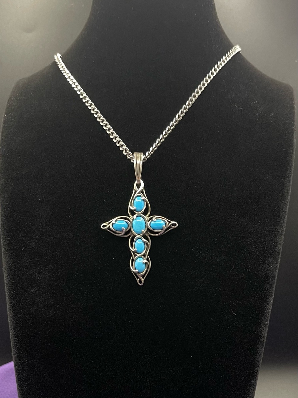 Vtg. Carolyn Pollack Relios . 925 SS Turquoise Cross Pendant Enhancer 6g
